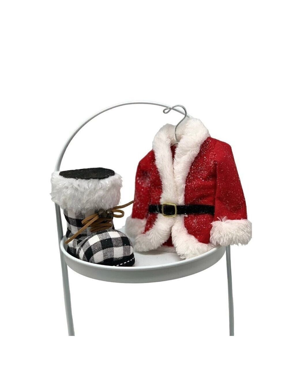 Santa Coat Boot Christmas Ornament Buffalo Checkered Plaid Lot Red Black Holiday